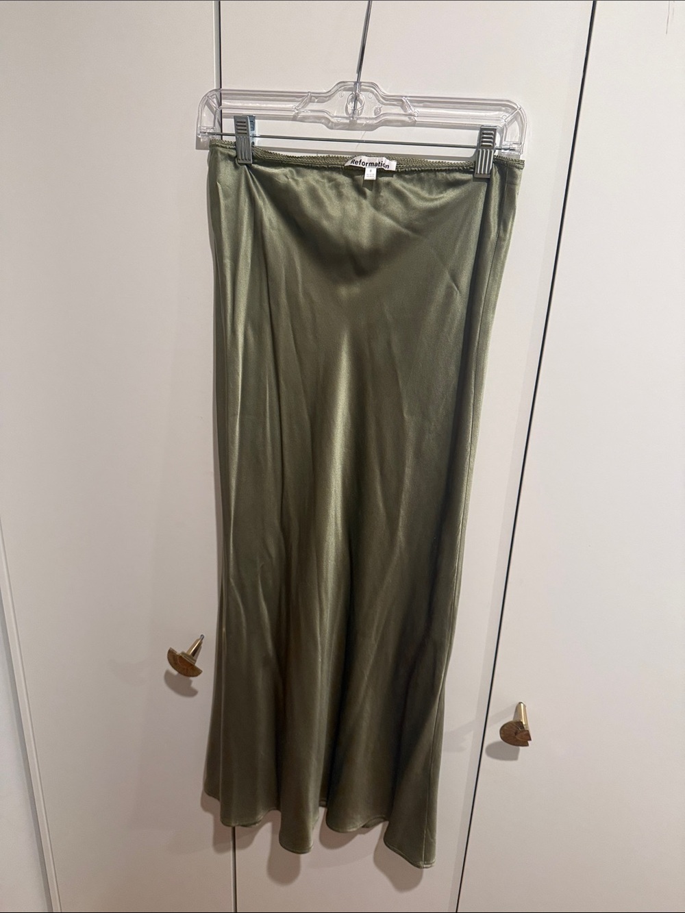 Reformation Olive Green Satin Maxi Skirt - Picture 3 of 3